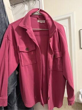 Pink Rose Fuchsia Utility Jacket with Front Flap Pockets